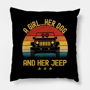 A Girl Her Dog And Her Jeep Vintage Jeep Jeeps Lover Pillow