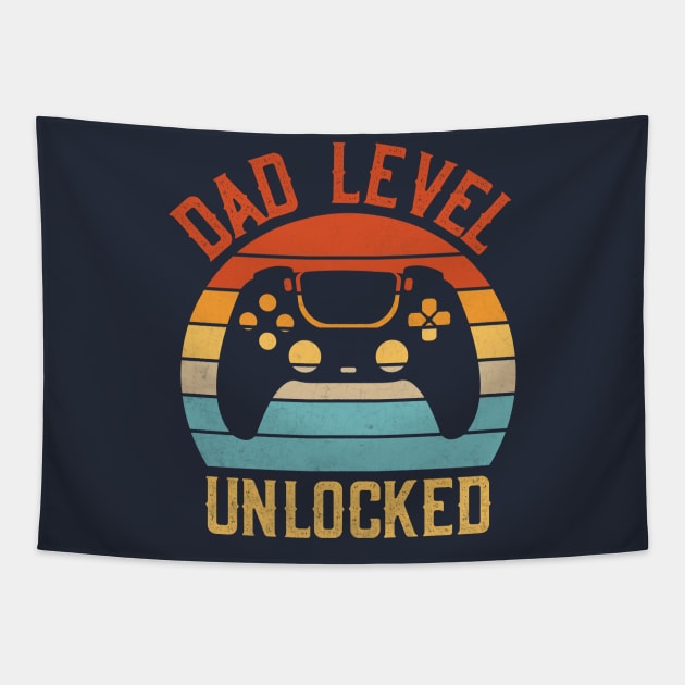 Dad level unlocked; gaming; video games; dad; gift for dad; new dad; father to be; gift; father's day; gamer; gamer dad; retro; console; game; Tapestry by Be my good time