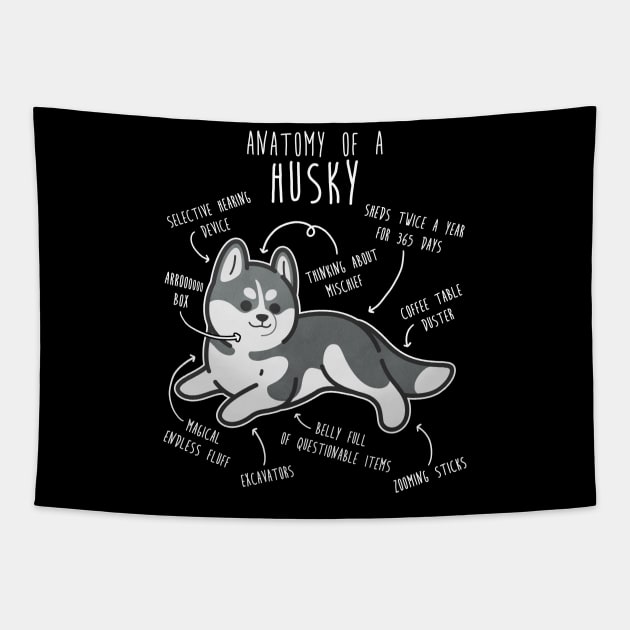 Grey Siberian Husky Dog Anatomy Tapestry by Psitta