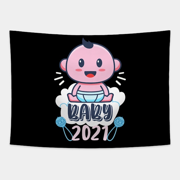 Baby 2021 Child Birth Announcement Family Tapestry by Foxxy Merch