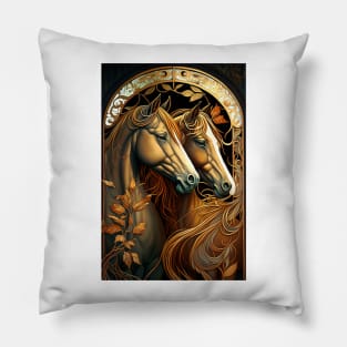 Two Beautiful Brown Horses Sisters Pillow