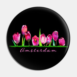 Amsterdam Holland Tulip Flower Watercolor Women Girls Gardener Pin