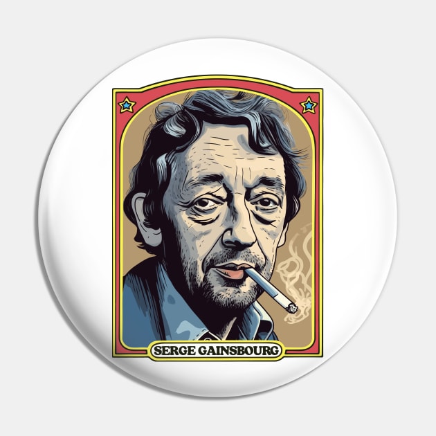Serge Gainsbourg Retro Illustration Pin by DankFutura