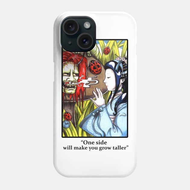Japanese Alice in Wonderland and Caterpillar - One Side Will Make You Grow Taller - Black Outlined Version Phone Case by Nat Ewert Art