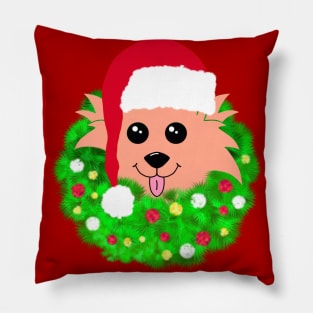 Christmas Dog with Green Wreath Pillow