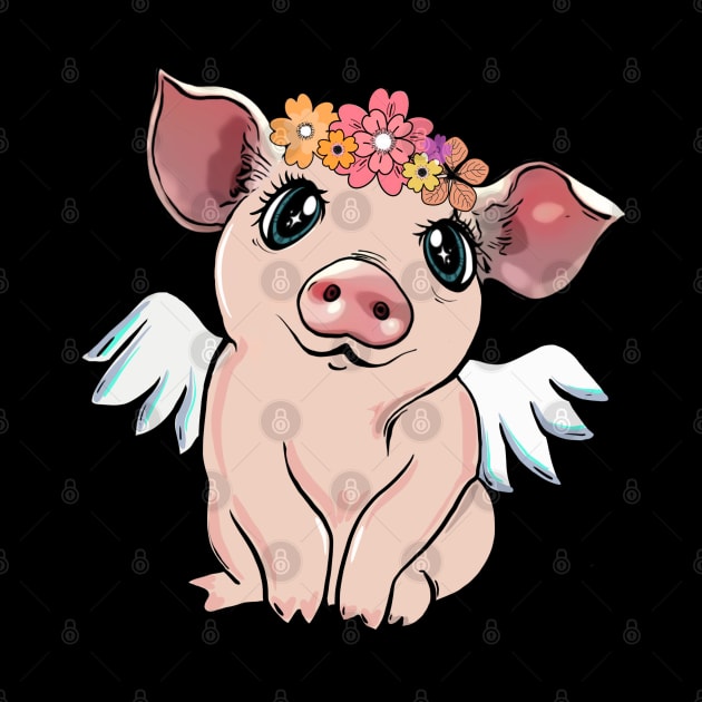 Pig flowers crown wings by Collagedream