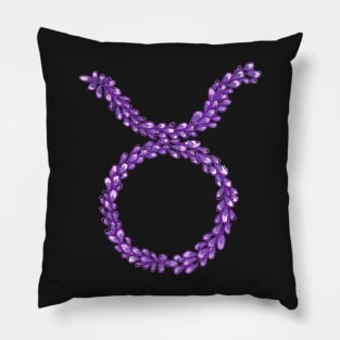 Hand Drawn Lavender Taurus Zodiac Sign in Watercolor and Ink Pillow