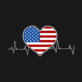 4th of July American flag heartbeat T-Shirt