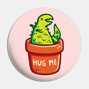 Cute T-Rex Dinosaur Cactus in a Planter & Hug Me Typography Pin