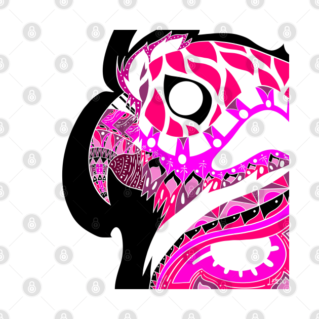 pink parrot ecopop guacamaya bird in mexican pattern art by jorge_lebeau