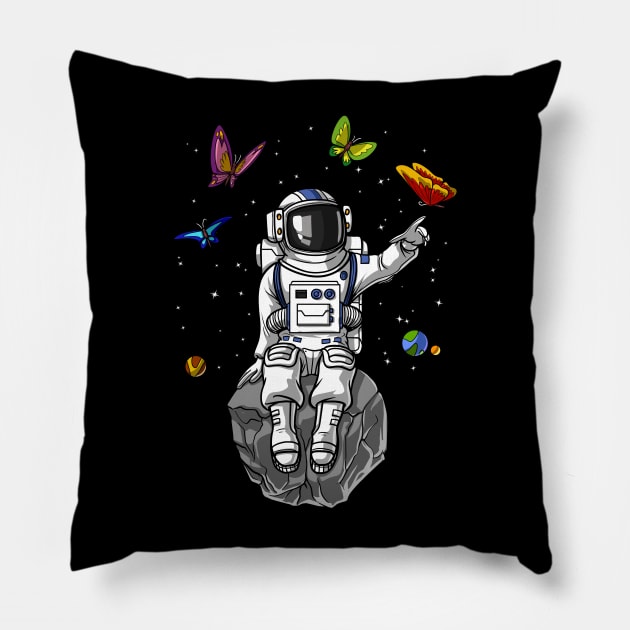 Psychedelic Astronaut Butterflies Pillow by underheaven