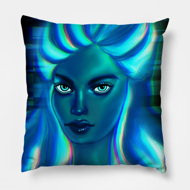 Neon Blue Hair woman Pillow by galaxieartshop