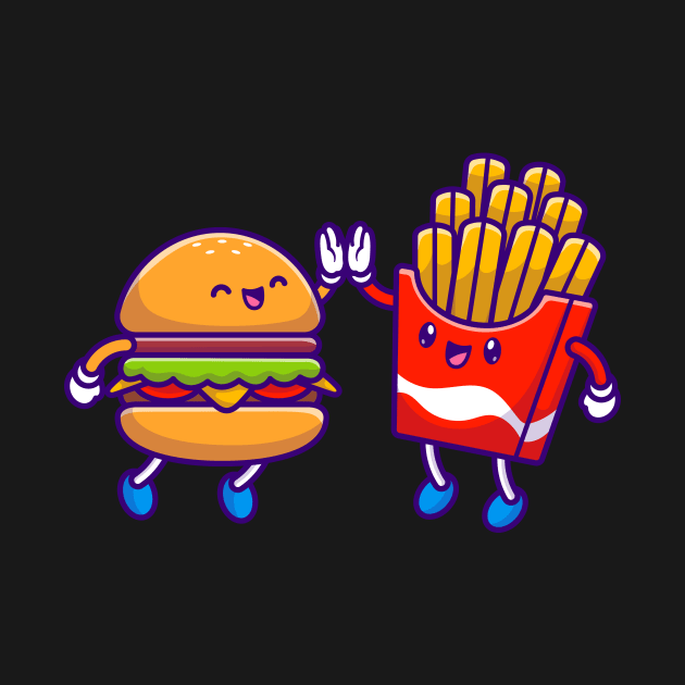 Cute Hamburger High Five With french fries Cartoon by Catalyst Labs