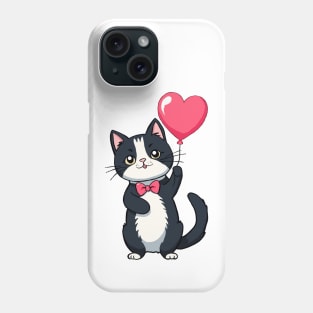 Tuxedo cat with a heart balloon Phone Case