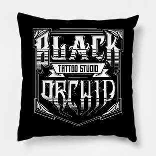 Black orchid tattoo block logo Pillow