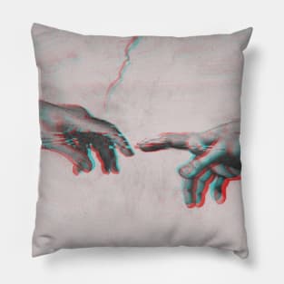 The Creation of Adam in GLITCH - Sistine Chapel near-touching hands of God and Adam Red Colorized Pillow