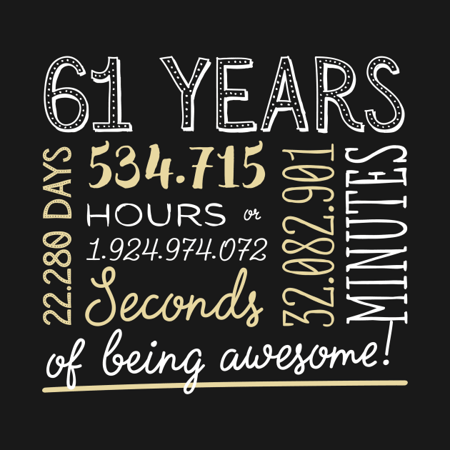 61st Birthday Gifts - 61 Years of being Awesome in Hours & Seconds by BetterManufaktur