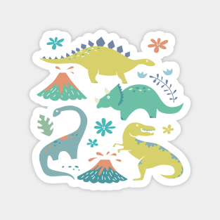 Kawaii Dinosaur in Teal, Yellow, Coral Magnet