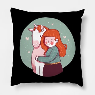 Lovely red haired girl with unicorn friend Pillow