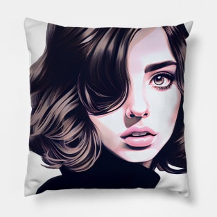 Ana de Armas Pink with Neutral Pastel Color Tones, Retro Vintage Modern Pop Art Design Pillow