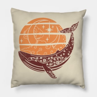 Whale Between Crescent Moon and The Stars Pillow