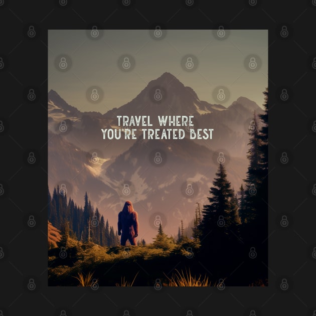 Sasquatch: Travel Where You’re Treated Best on a Dark Background by Puff Sumo