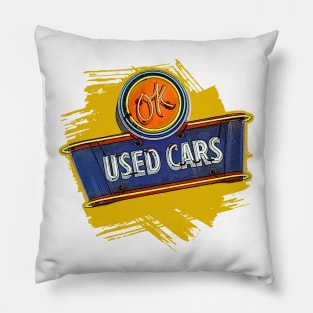 OK Used Cars Vintage Sign Pillow