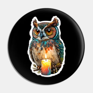 Colorful Owl Painting with a Candle Pin