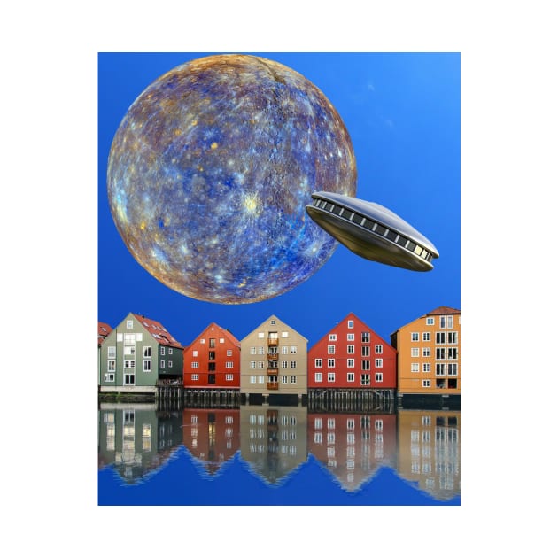 Trondheim Norway Under Mercury And A UFO by Courage Today Designs