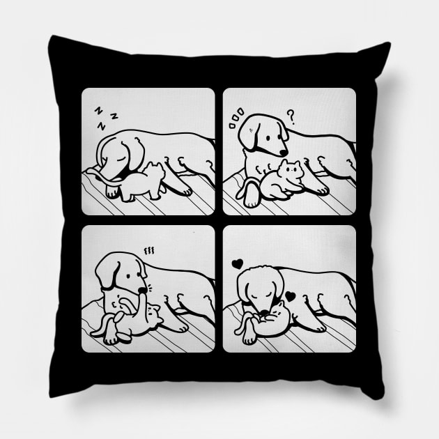 the dog and the kitty cat Pillow by ArtStopCreative