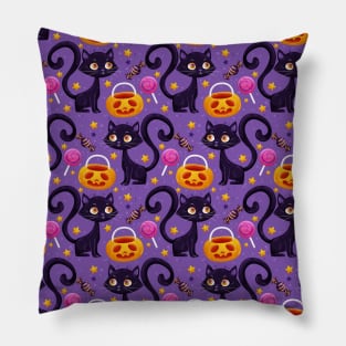 Black Cats JackOLanterns Candy Halloween Cute Fun Spooky Design Pillow
