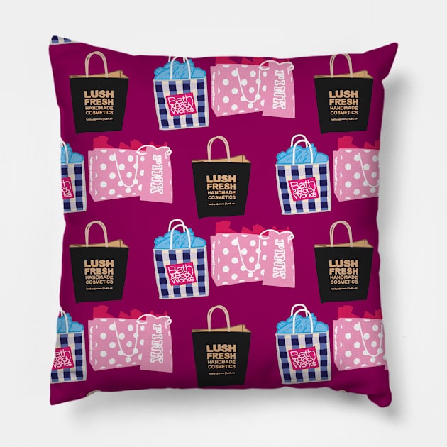 Hot Pink Girly Shopping Bag Design Pillow by courtneylgraben