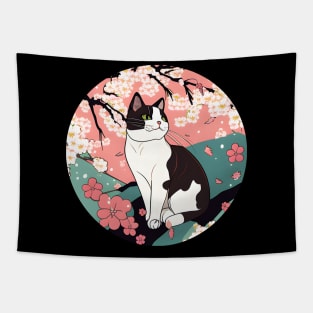 Cat Sakura Japanese Kawaii - Cherry Blossom Lover Tapestry