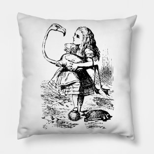 Alice in Wonderland | Alice Plays Croquet with Flamingo and Hedge Hog | Vintage Alice | Pillow