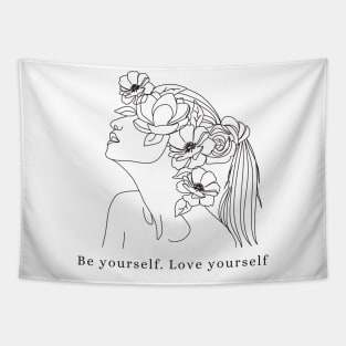 Be yourself love yourself line art Tapestry