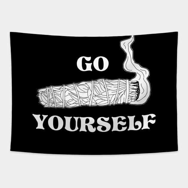 Go Smudge Yourself - Funny Smudge Stick Design (Black and White VARIANT) Tapestry by Occult Designs