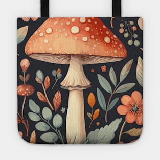 Orange Mushroom Flowers and Leaves Pattern Tote