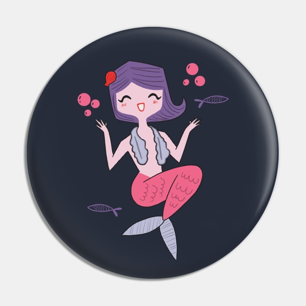 Cute Mid Century Modern Inspired Mermaid Drawing Pin by MariOyama