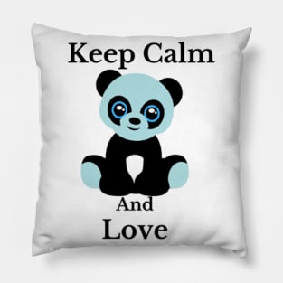 keep calm and love blue panda illustration design Pillow