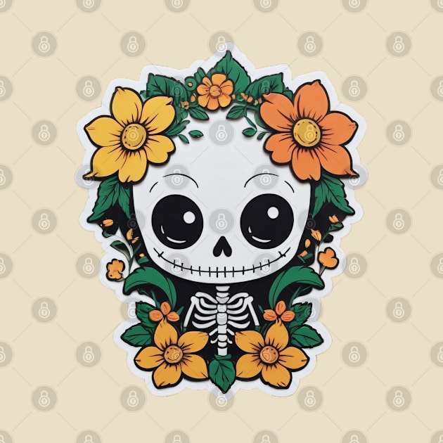 Cute floral kawaii skeleton No.1 by taoteching