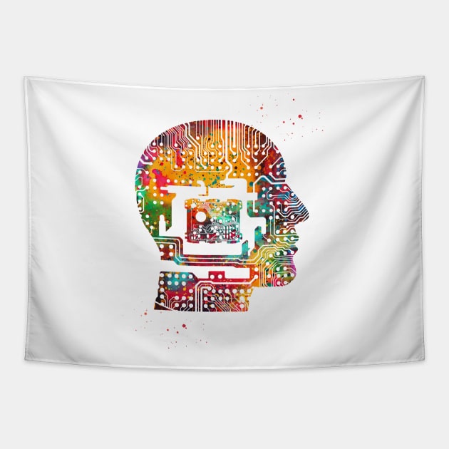 Circuit Man head with chip Tapestry by erzebeth