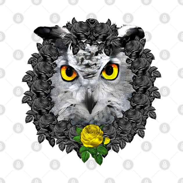 Owl Yellow Rose Wreath by Nuletto