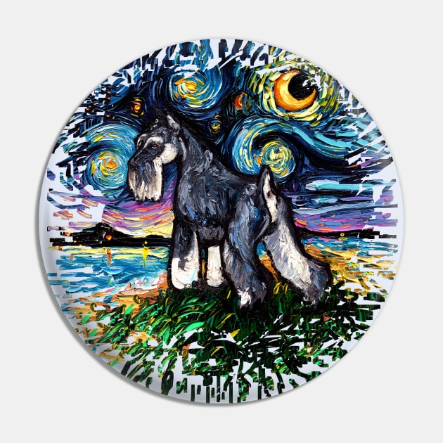 Standard Schnauzer Night (Splash Version) Pin by sagittariusgallery