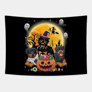 Rottweiler Dog Mummy Witch Moon Ghosts Happy Halloween Thanksgiving Merry Christmas Day Tapestry