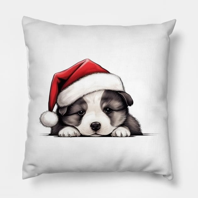 Christmas Peeking Puppy Pillow by Chromatic Fusion Studio