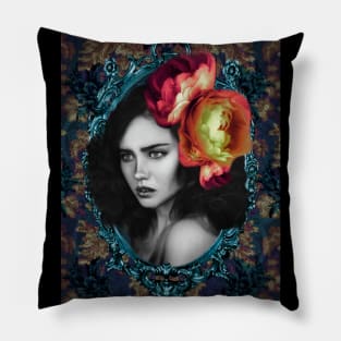 Bright Red Flower Digital artwork Portrait black and white Home decor Wall Art Pillow