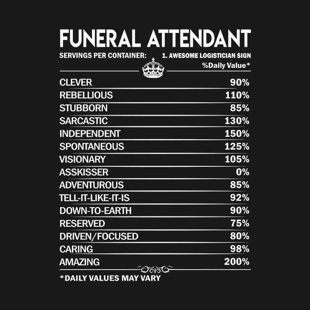 Funeral Attendant T Shirt - Funeral Attendant Factors Daily Gift Item Tee by Jolly358