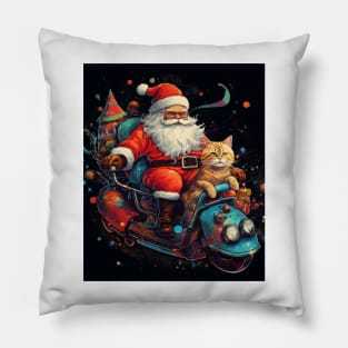 Santa Riding Cat Funny Christmas T-shirt man women Pillow