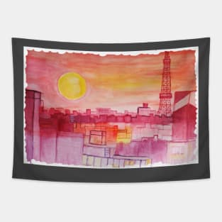 Pink Cityscape Tapestry