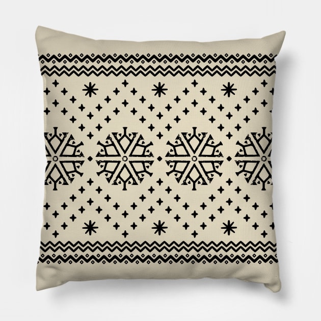 Snowflake Sweater Pattern - Black Pillow by Geeks With Sundries